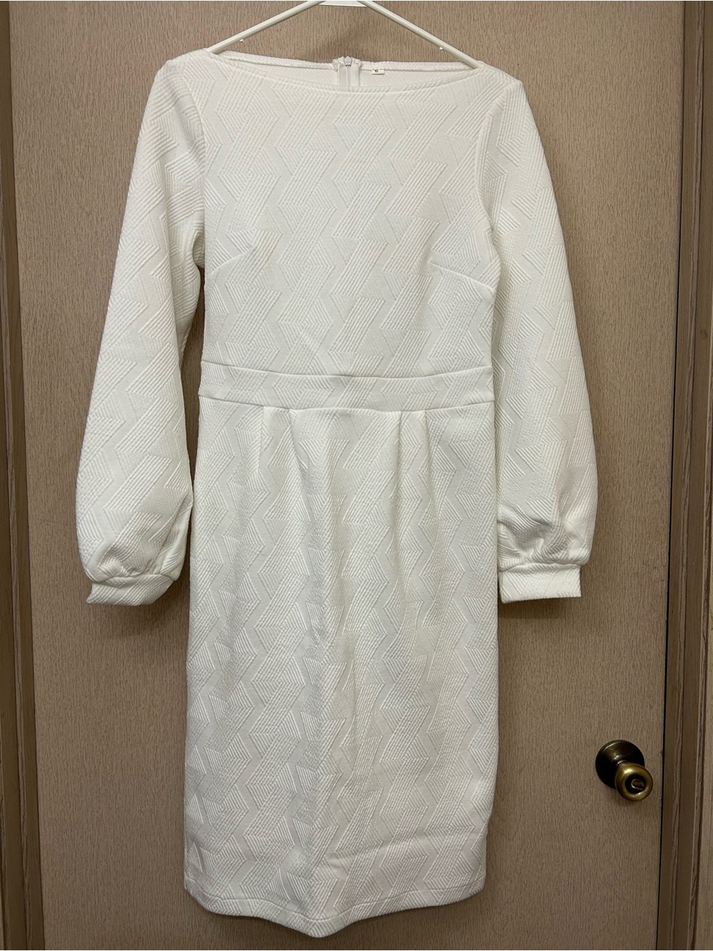Shein - White Textured Boatneck Midi Dress - Size S